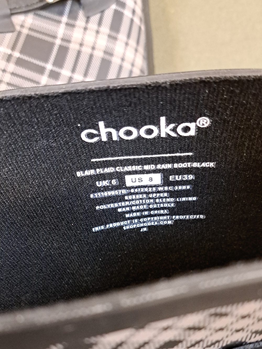 Chooka Blair Plaid Waterproof Rain Boot - Color: Black/Tan - Size: Women 8 - Picture 9 of 11